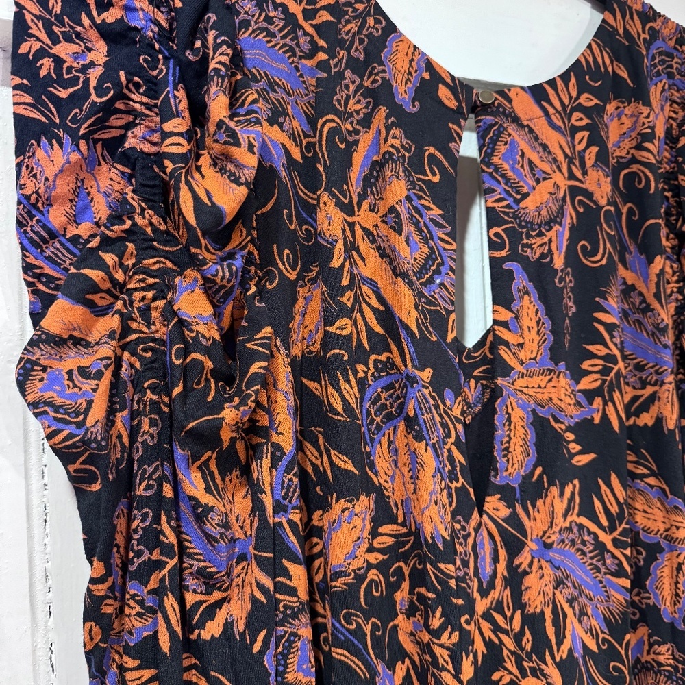 Free People NWT Floral Long Sleeve Mini Dress Noir Combo Size Large - Picture 5 of 11